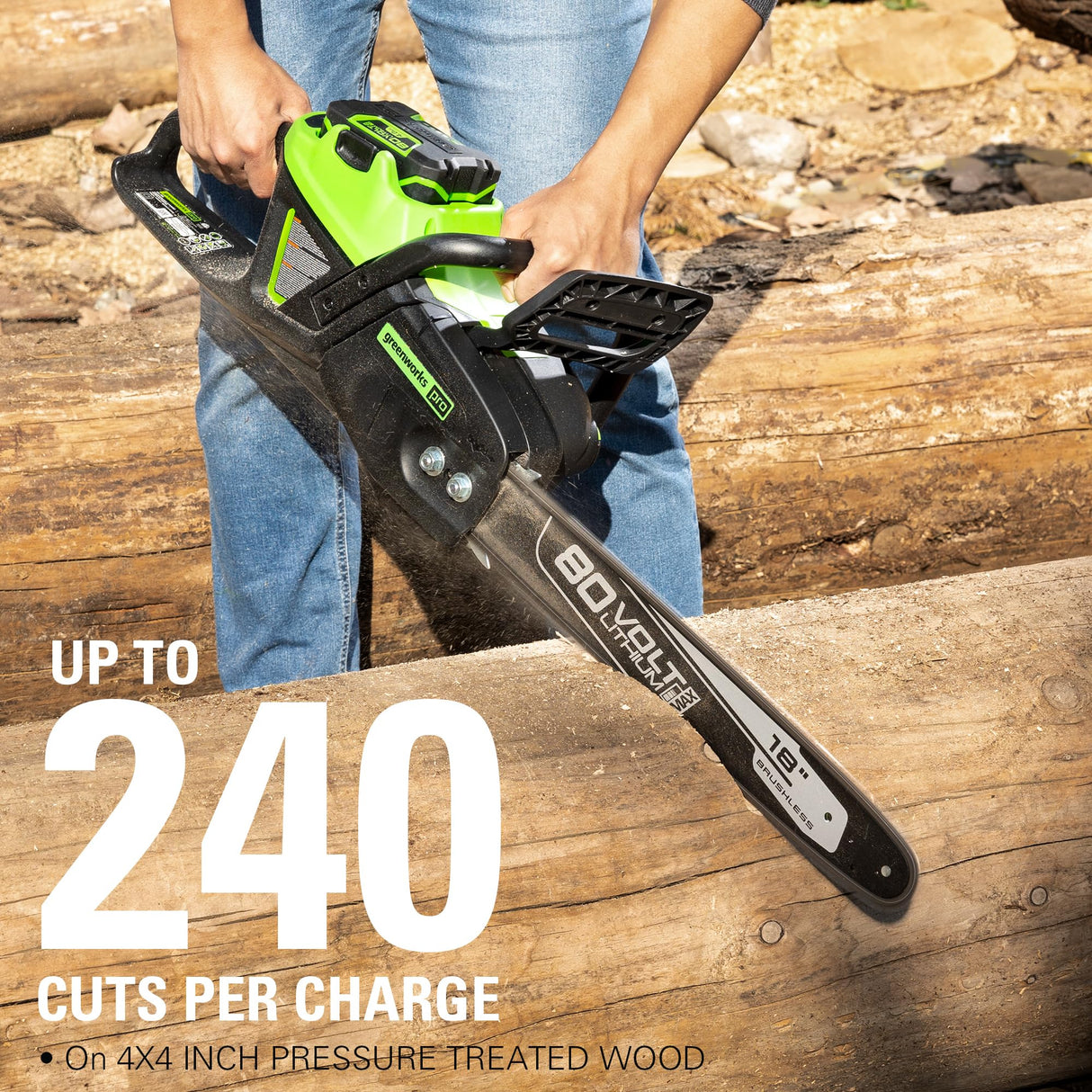 Greenworks 80V 18-inch Cordless Battery Chainsaw with 4.0Ah Battery & Rapid Charger