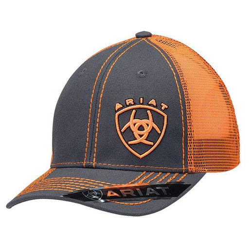 Ariat Offset Embroidered Shield Logo Snapback Hat - Orange Orange / Grey