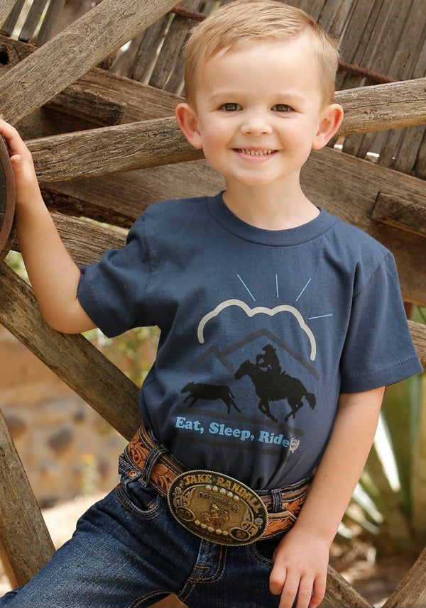 Cinch Boy's Toddler "Eat, Sleep, Ride" Logo Graphic Tee Blue