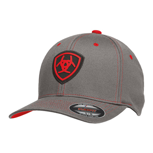 Ariat Mens FlexFit Logo Ball Cap Grey / Red