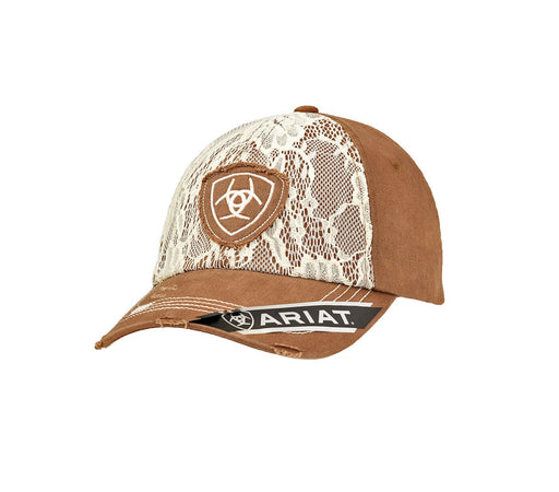 Ariat Womens Distressed Cap With Lace & Embroidered Logo Brown / Ivory