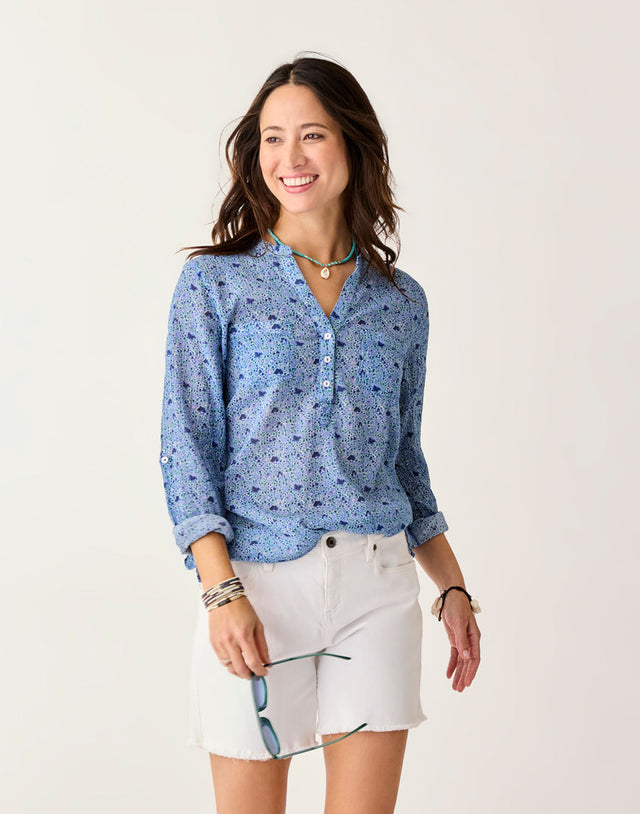 Carve Designs Dylan Gauze Shirt - Navy Garden Navy Garden