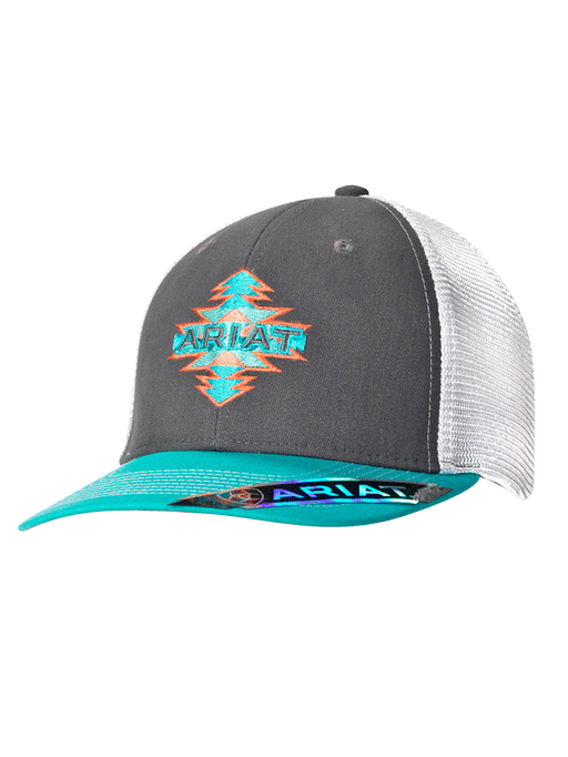 Ariat Ladies Aztec Logo Snapback Hat Grey / Turquoise / Coral