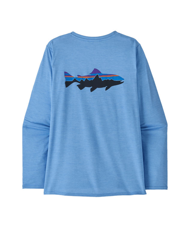 Patagonia W's Long Sleeve Capilene Cool Daily Graphic Shirt - Waters - Fitz Roy Trout / Abundant Blue X-Dye Fitz Roy Trout / Abundant Blue X-Dye