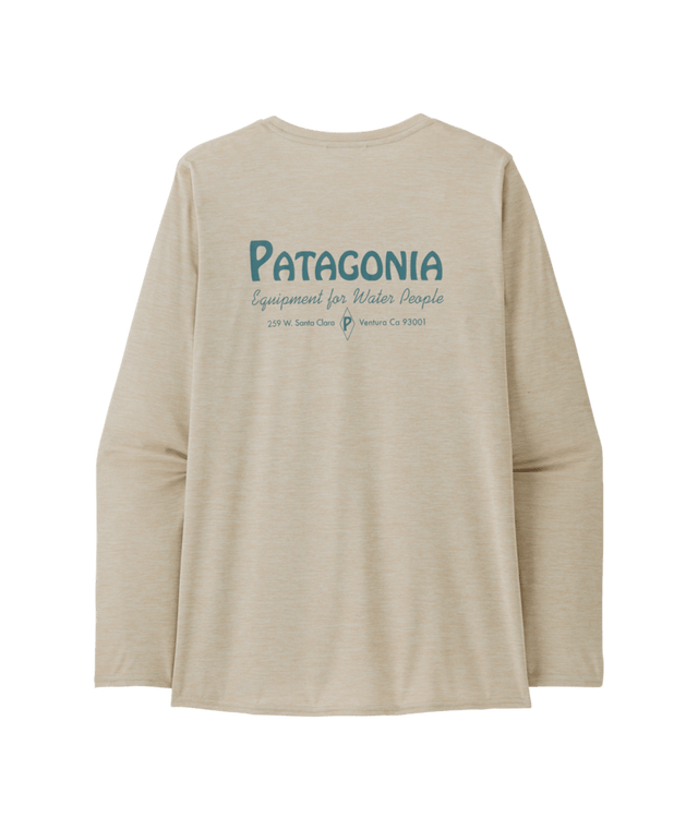 Patagonia W's Long Sleeve Capilene Cool Daily Graphic Shirt - Waters - Water People Banner / Pumice X-Dye Water People Banner / Pumice X-Dye