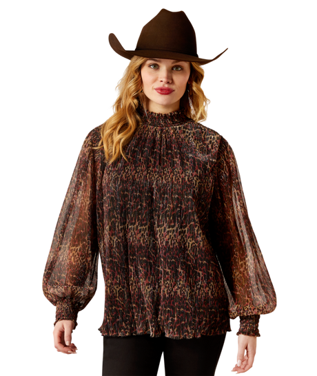 Ariat Plume Pleated Shirt - Leopard Mesh Leopard Mesh
