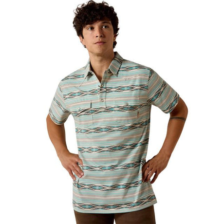 Ariat Retro Western Snap Polo Shirt In Moonbeam