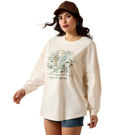 Ariat Canvas Oversized Long Sleeve T-shirt In Sea Salt Cotton