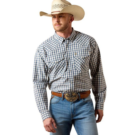 Ariat Pro Series Fintan Classic Fit Snap Shirt In Key Largo Blue Plaid