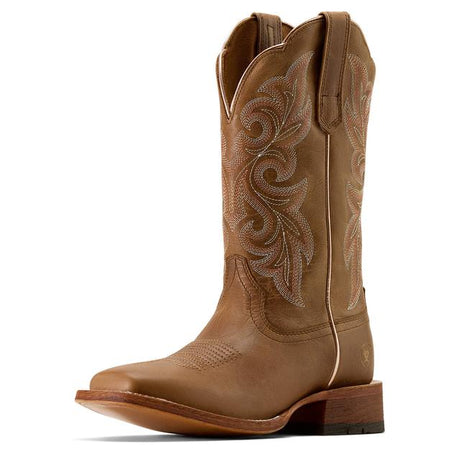 Ariat County Lane Wide Square Toe Cowgirl Boots In Natural Tan Leather
