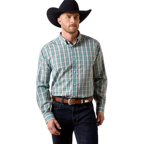Ariat Wrinkle Free Wolfe Classic Fit Shirt In Blue Turquoise Plaid