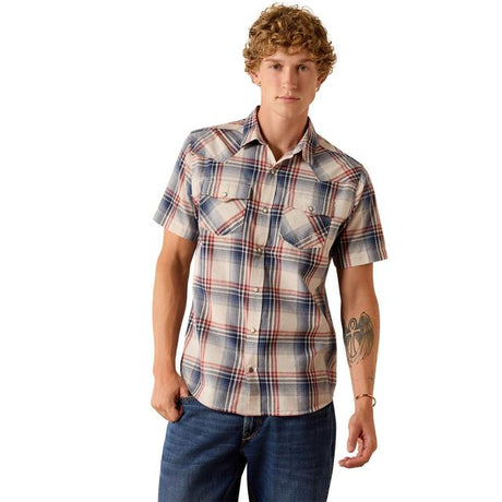 Ariat Retro Haines Fitted Snap Shirt In White Plaid