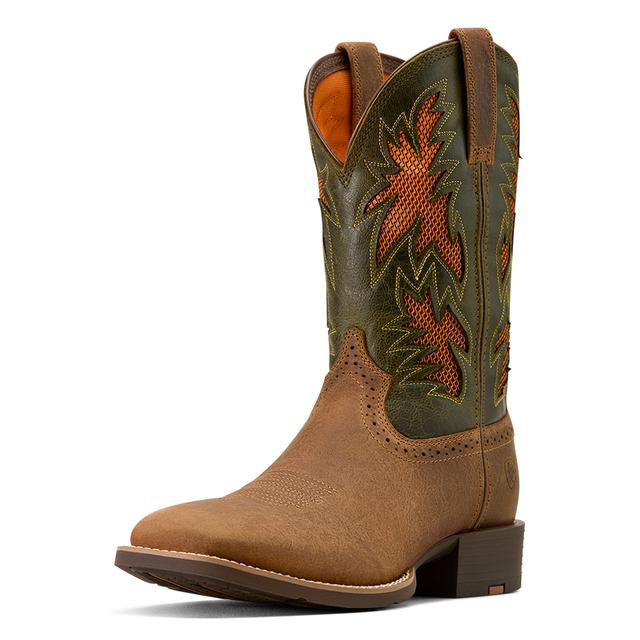 Ariat Sport Cool Venttek Wide Square Toe Cowboy Boots In Buff Tan Dusty Olive