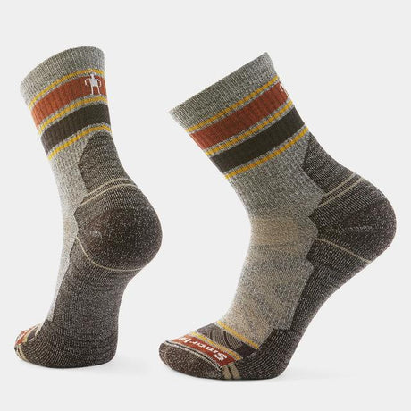 Smartwool Unisex Hike Striped Mid Crew Socks Taupe - Natural Marl