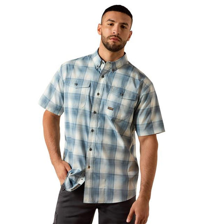 Ariat Rebar Made Tough Venttek Durastretch Work Shirt In Baleen Blue