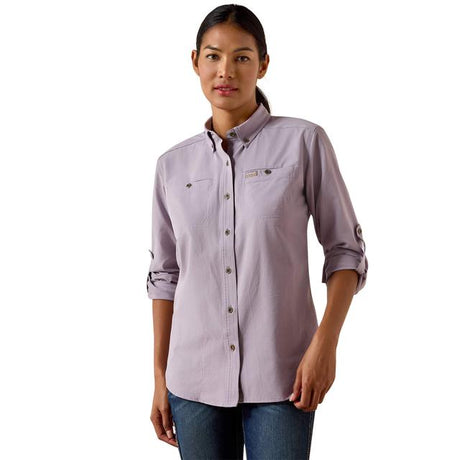 Ariat Rebar Made Tough 360 Airflow Durastretch Work Shirt In Purple Ash