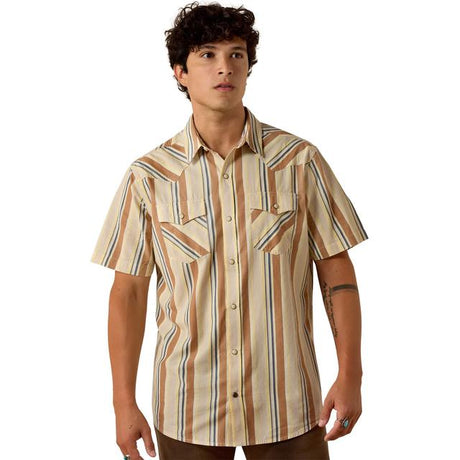 Ariat Retro Hawthorne Fitted Snap Shirt In Sandshell Stripe