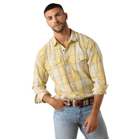 Ariat Retro Hux Fitted Snap Shirt In Chai Tea Plaid
