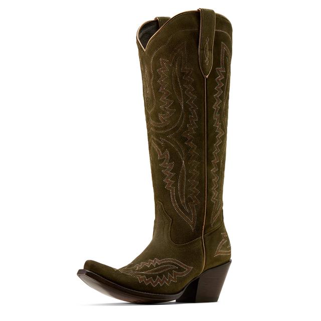 Ariat Casanova X Toe Western Boots In Soft Olive Suede Leather