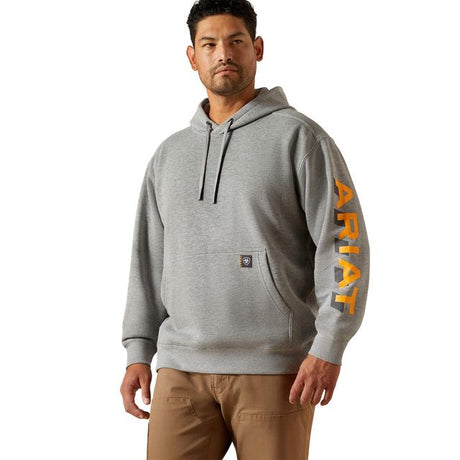 Ariat Rebar Lightweight Logo Hoodie In Heather Grey Orange