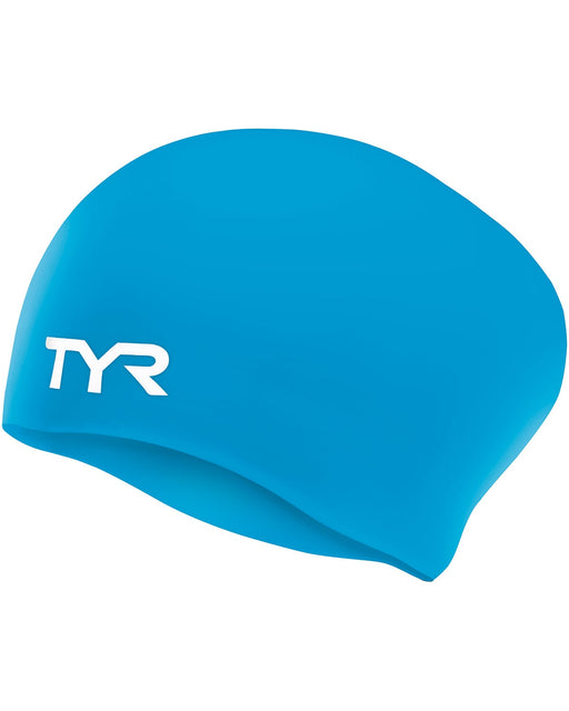 Tyr Youth Long Hair Wrinkle-free Silicone Swim Cap Blue