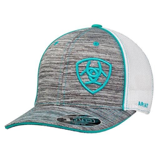 Ariat Offset Embroidered Shield Logo FlexFit Snapback Hat - Turquoise Turquoise / Grey