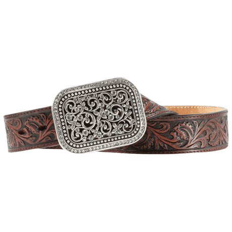 Ariat Womens Rhinestone Filigree Belt - Brown Tooled Brown Tooled /  / 1-1/2 in.