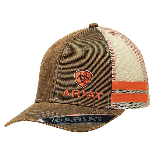 Ariat Mens Oilskin Offset Logo Mesh Snapback Hat Brown Oilskin / Orange