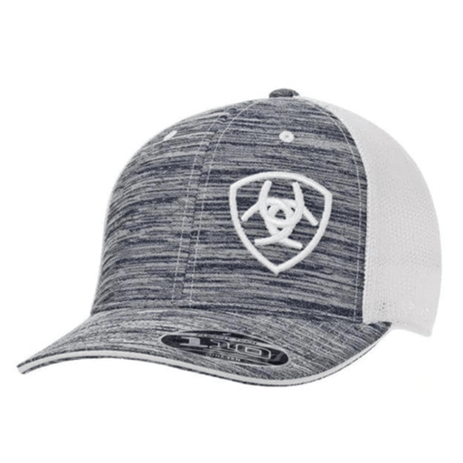 Ariat Mens Offset Embroidered Shield Logo FlexFit Snapback Hat - White Heather / White