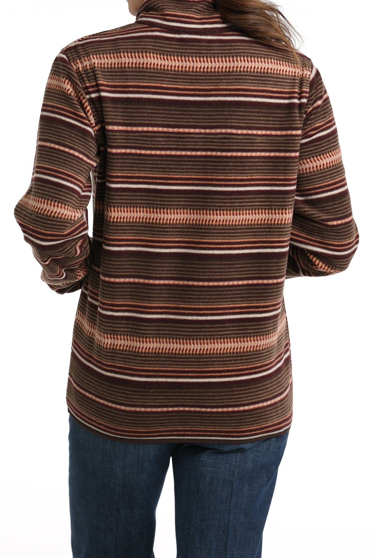 Cinch Women's Striped Fleece Pullover - Brown/Coral - (MAK9819009)