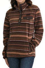 Cinch Women's Striped Fleece Pullover - Brown/Coral - (MAK9819009) Brown