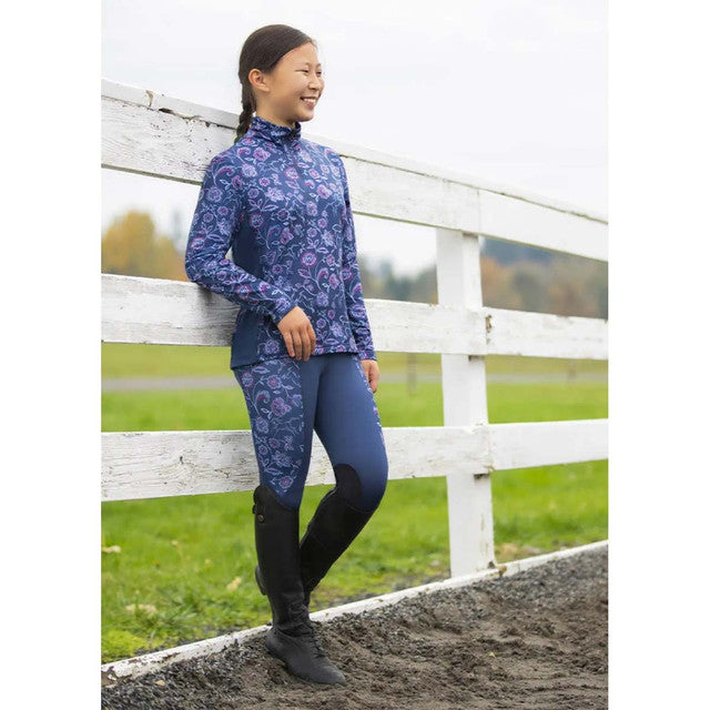 Kerrits Equestrian Apparel Kids Performance Knee Patch Riding Tight Admiral Winter Bloom