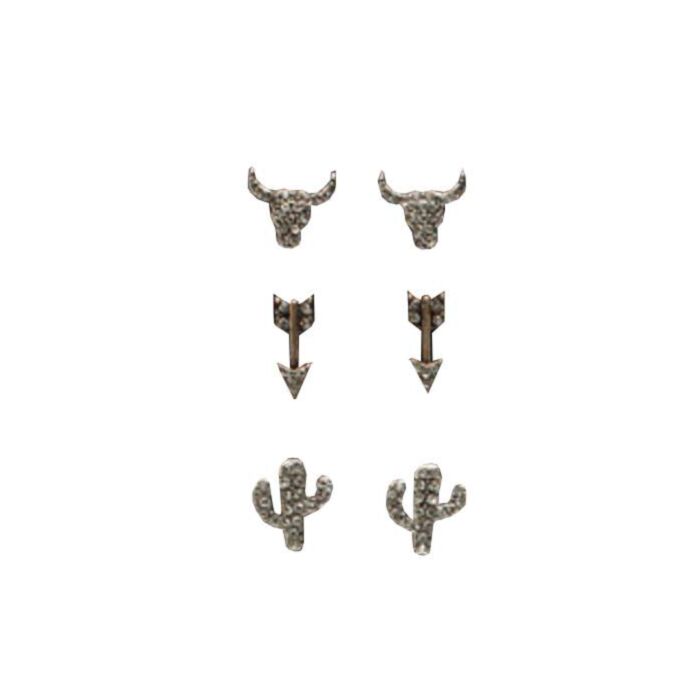 Blazin Roxx Antique Western Earring Set - Longhorn, Arrow, Cactus