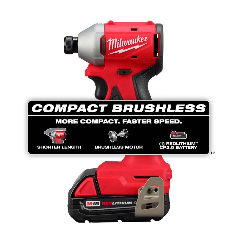 Milwaukee M18 Compact 1/4 in Hex Impact Driver Kit - Battery, Charger & Tool Bag