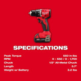 Milwaukee M18 18V Lithium-Ion Brushless Cordless 1/2 in. Compact Drill/Driver Kit - Battery, Charger & Tool Bag