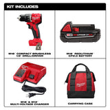 Milwaukee M18 18V Lithium-Ion Brushless Cordless 1/2 in. Compact Drill/Driver Kit - Battery, Charger & Tool Bag