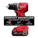 Milwaukee M18 18V Lithium-Ion Brushless Cordless 1/2 in. Compact Drill/Driver Kit - Battery, Charger & Tool Bag