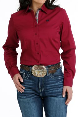 Cinch Women's Button-Down Western Shirt Burgundy