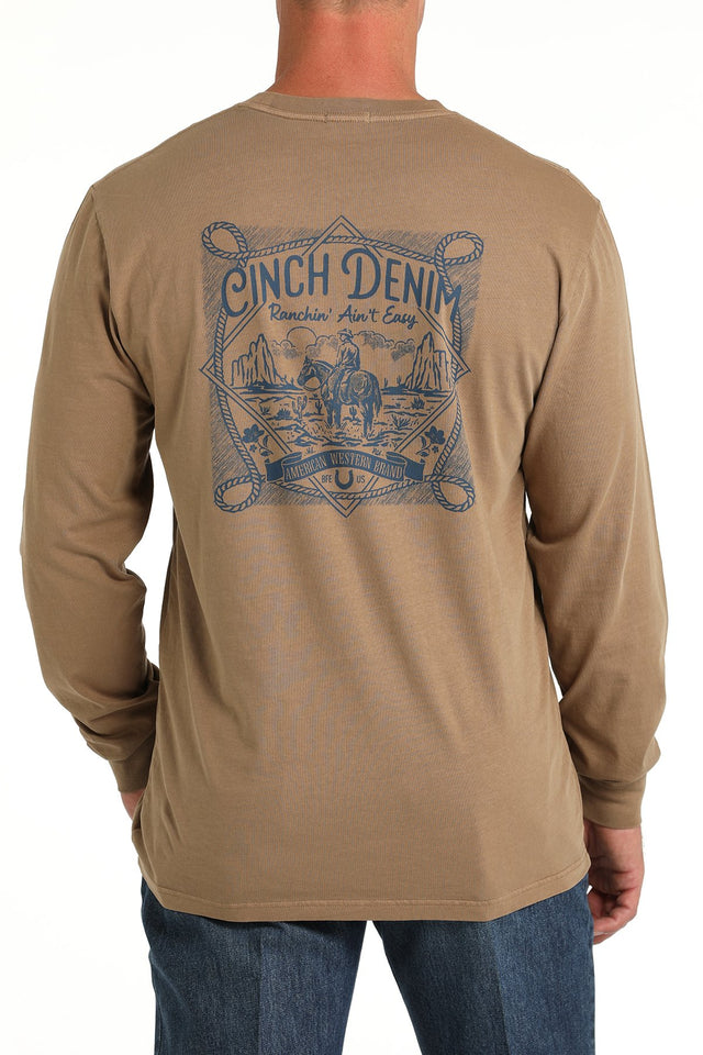 Men's Cinch Ranchin Ain't Easy Tee - Khaki - (MTK1721014) Khaki