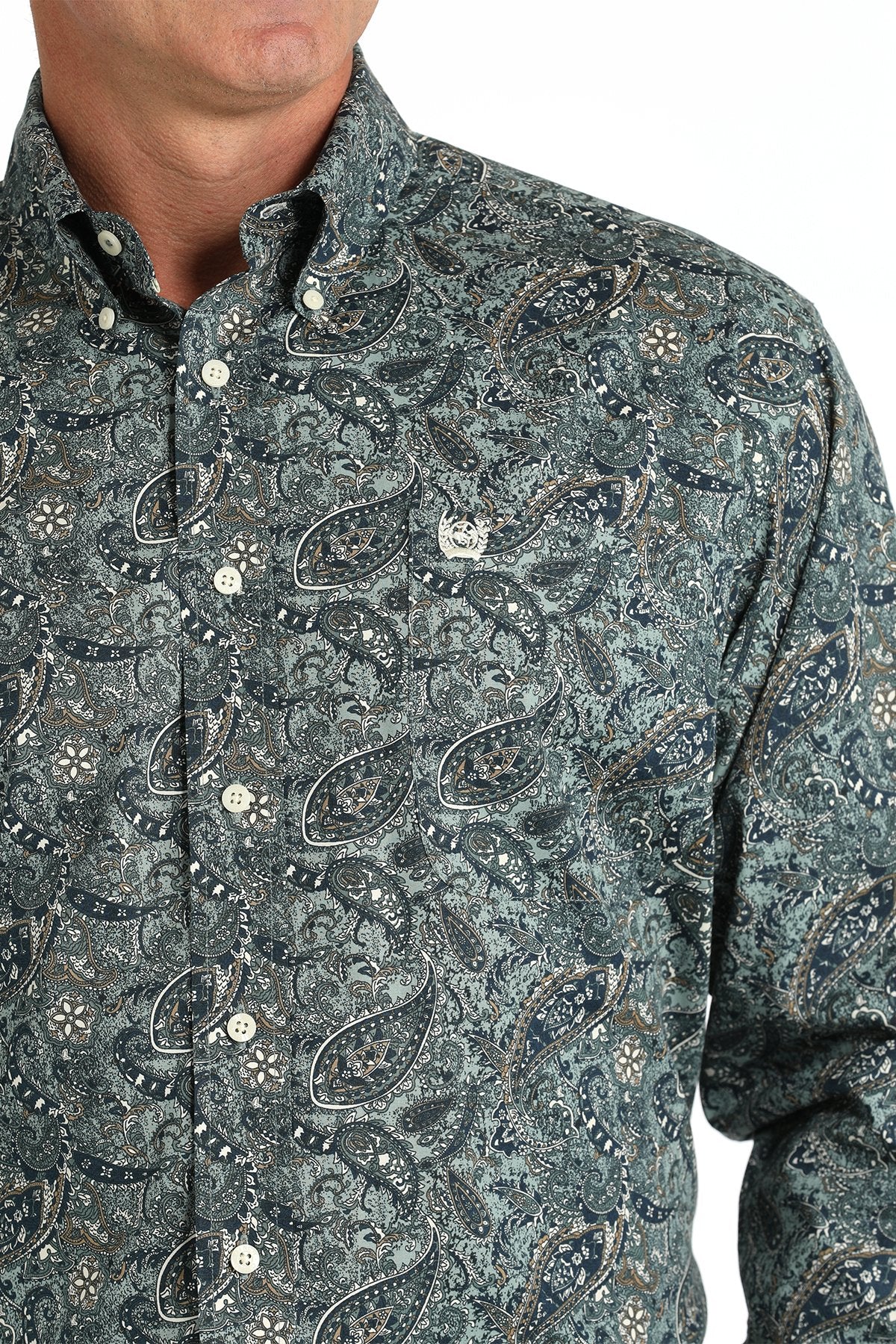 Cinch Men's Stretch Paisley Print Button-Down Western Shirt - Green - (MTW1105811)