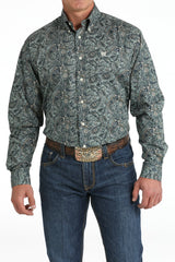 Cinch Men's Stretch Paisley Print Button-Down Western Shirt - Green - (MTW1105811) Green