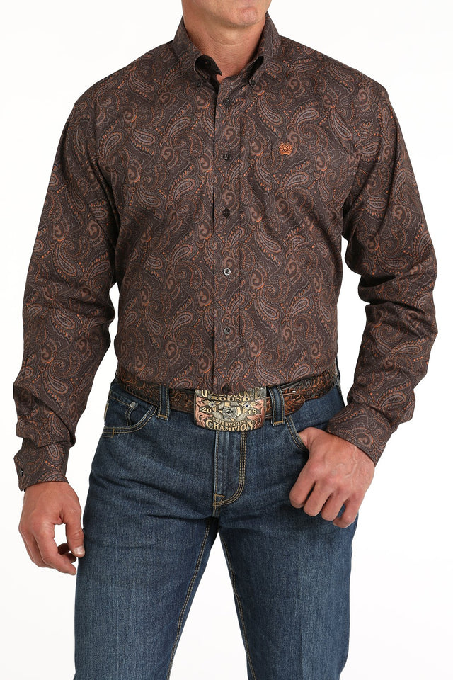 Cinch Men's Paisley Print Button-Down Western Shirt - Brown - (MTW1105819) Brown