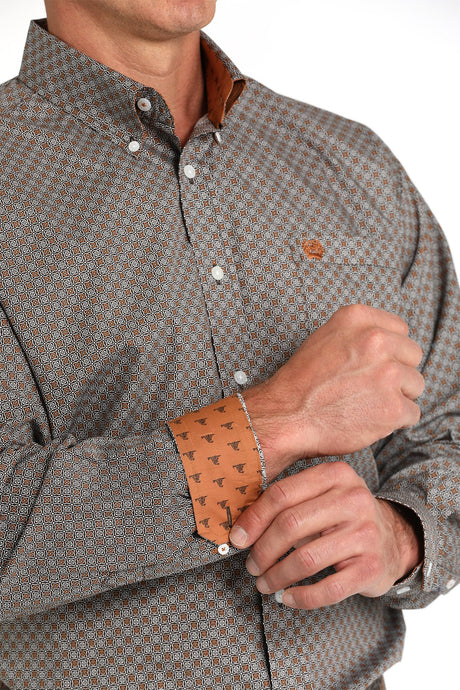 Cinch Men's Geometric Print Button-Down Western Shirt - Brown - (MTW1105823)