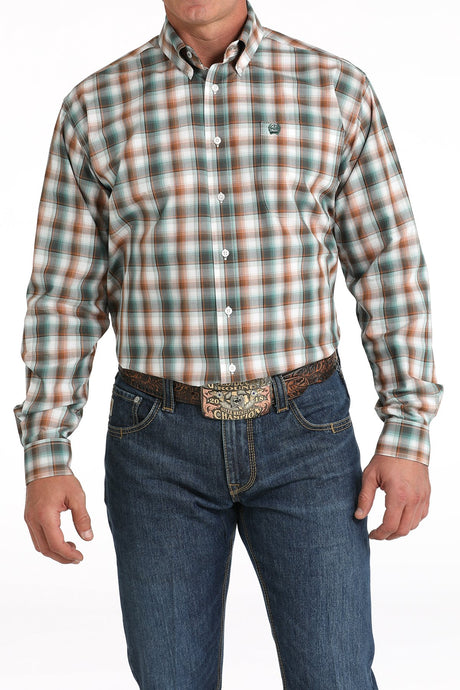 Cinch Men's Plaid Print Button-Down Western Shirt - White - (MTW1105824) White