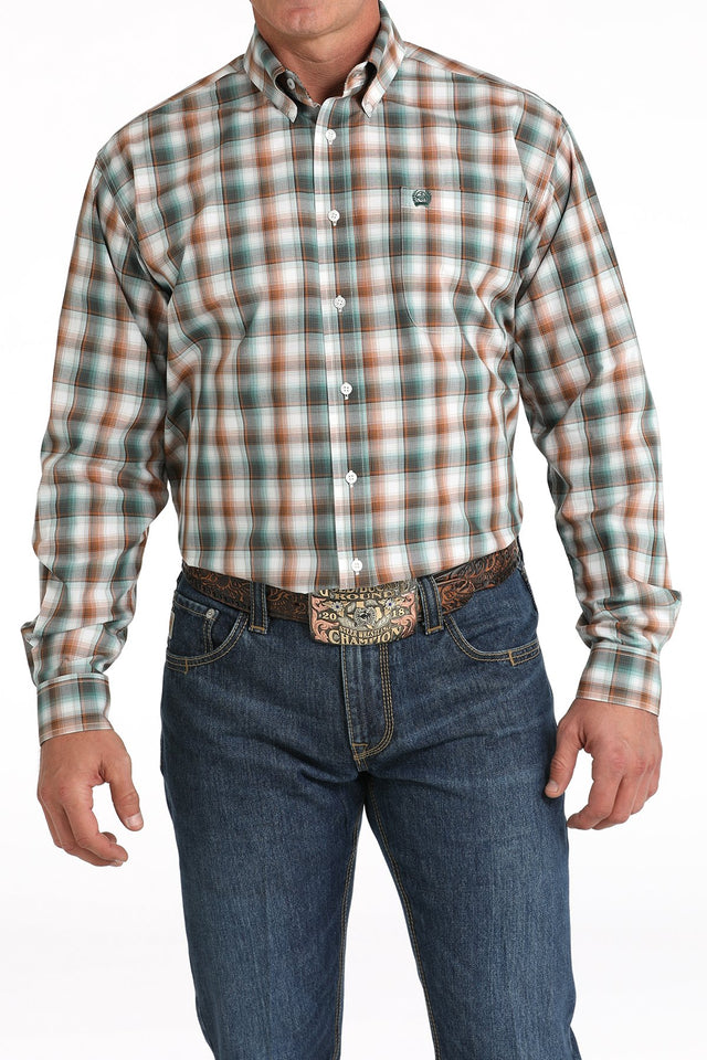 Cinch Men's Plaid Print Button-Down Western Shirt - White - (MTW1105824) White