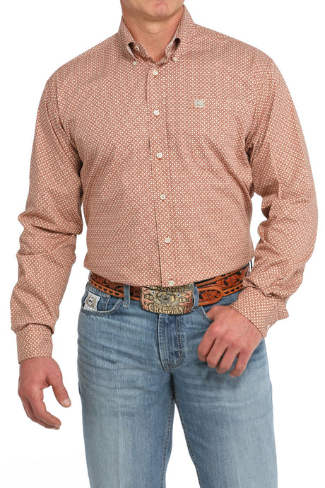 Cinch Men's Geometric Print Button-Down Western Shirt - Orange - (MTW1105845) Orange