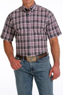 Cinch Men's Plaid Button-Down Short Sleeve Western Shirt - Navy / Pink / Light Blue Navy / Pink / Light Blue