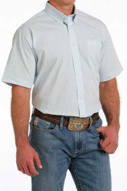 Cinch Men's Geometric Print Button-Down Short Sleeve Western Shirt - Light Blue / White Light Blue / White