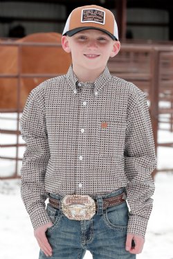 Cinch Boy's Match Dad Geometric Print Button-Down Western Shirt - White / Gold White / Gold