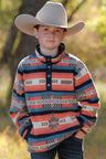 Cinch Boy's Southwestern Print Polar Fleece Pullover - Red Red